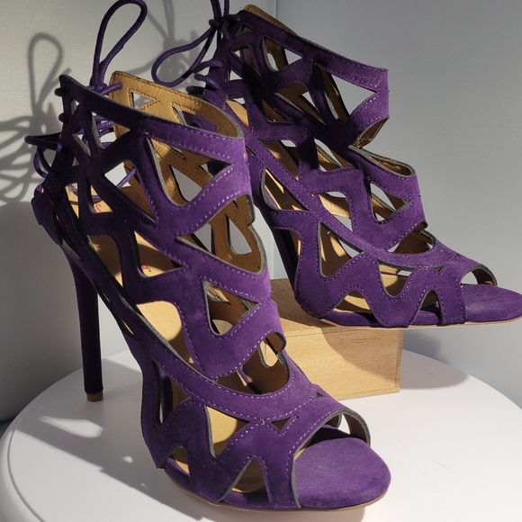 JustFab Purple Peep Toe Heels 9 - Picture 2 of 3